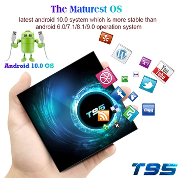 T95 Android 10 TV-Boksen Allwinner H616 4GB-32GB, 64GB TVBox Quad Core 1080P H. 265 6K 2,4 GHz Wifi Youtube 2GB16GB 4K Set-Top Boks
