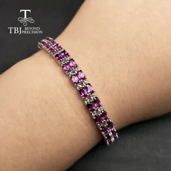TBJ,enkle, Naturlige Brasilien 11ct rhodolite Granat Top kvalitet armbånd i massiv 925 sølv Smykker til kvinder luksus fine smykker