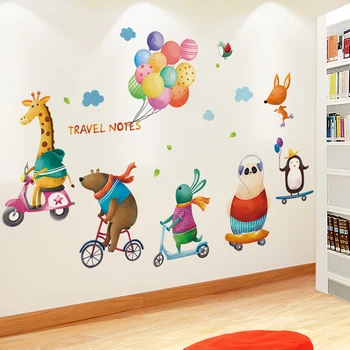 Tegnefilm Giraf Bære Fox Dyr Wall Stickers til Børn Værelser Baby Soveværelse Udsmykning DIY Ballooons vægoverføringsbilleder
