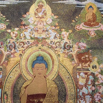 Tibet, Nepal, Thangka, portræt, brokade, silke, religiøs figur, Thangka, broderi, vægmaleri, Buddha, silke