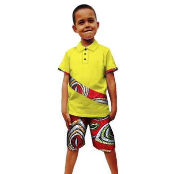 Traditionelle Nye Ankomst Real 2018 Bomuld Cerecloth Dreng, der Passer Sommeren afrikanske børn T-shirt + Shorts Sæt