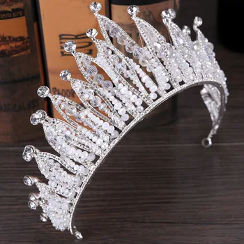 Trendy Håndlavet Bryllup Crown Hovedklæde Barok Sølv farve Rhinestone Krystal dronningens Krone Hovedklæde Brud Crown Hår Smykker