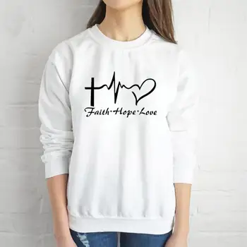 Tro, Håb, Kærlighed, Kvinder Crewneck Sweatshirt Pullover Hjerteslag Grafisk Harajuku Hoodie Christian Jesus Tøj Drop Shipping toppe