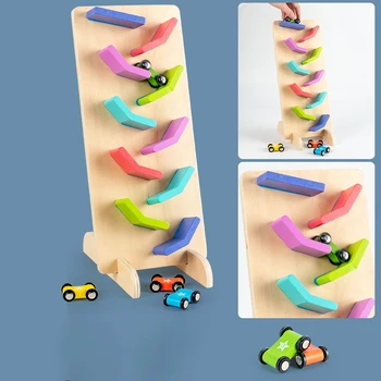 Træ-Børn Fisk Rainbow Slide Bil Farve Bold Legetøj Baby Hands-on Educational Montessori undervisningsmateriale Kids Racing Spil Gave