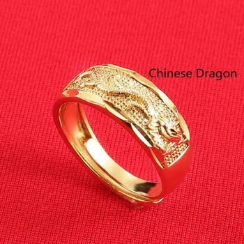 Udskåret Kinesiske Drage Kobber Ring Bands For Mænd Wide Mode Guld Ring Smykker