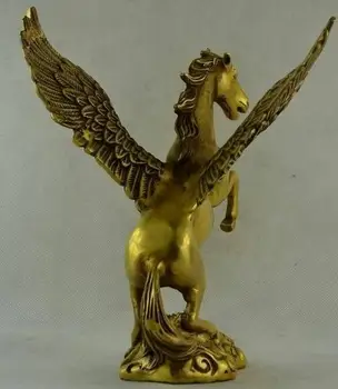 Udsøgt Kinesisk Gamle Håndarbejde Kobber Udskæring Pegasus Flyvende Hest Vidunderlige Zodiac Dyr Statue