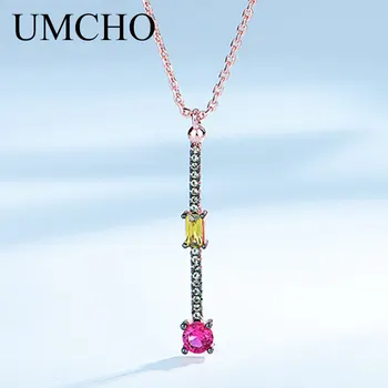 UMCHO Skabt Nano Citrin Rubin Vedhæng Halskæder Massiv 925 Sterling Sølv Halskæde Til Kvinder Kontor Smykker i Høj Kvalitet