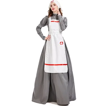 Umorden Historiske borgerkrig Victorianske Sygeplejerske Kostume Uniform Damen med Lampen Cosplay Purim Halloween Fantasia Kjole Op