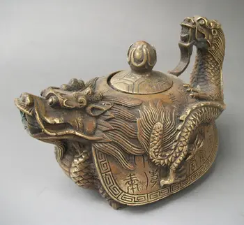 Vidunderlig Sjældne Oriental Bronze Underskrevet Udskåret Drage Tekande Statuer