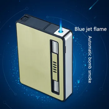 Vindtæt butan gas lighter automatisk cigaret hold 10 cigaretter boks, multifunktions-Ryger Gadgets For manden