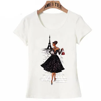 Vintage Mode Gade i Paris Kvindelige Print T-Shirt til Sommeren Hipster Kvinder t-shirt-nyhed design casual dame Toppe søde Pige TeeS