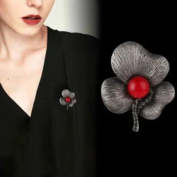 Vintage Tre-blad Lotus Brocher Vilde Tøj Red Pearl Silke Tørklæde med Dobbelt anvendelse, der Passer Revers Pin-Cardigan Sjal Kvinder Tilbehør