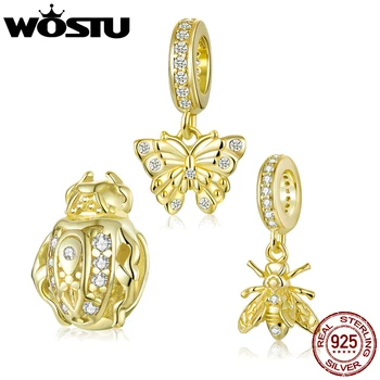 WOSTU 2020 Nye 925 Sterling Sølv, Gylden Farve Scarab Butterfly Bee Vedhæng, Charms til Armbånd, Halskæder Sølv DIY Smykker