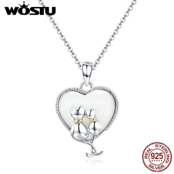 WOSTU Romantisk 925 Sterling Sølv Katten Elsker Shell Halskæde Til Kvinder, Kvindelige Mode Brand Smykker Gave CQN297