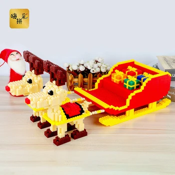 Xizai 8064 Glædelig Jul Gave Santa Elg Rensdyr Kælkebaner, til 3D-Model Mini-byggeklodser Mursten Toy 22cm høj for Børn ingen Box