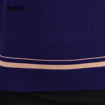 XJXKS Forår Og Efterår langærmet Sweater Solid Farve Lotus Blad Krave Plus Size Løs Plus Size Cashmere Sweater Kvinder