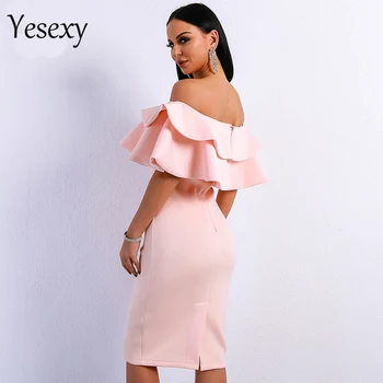 Yesexy 2021 Sexet Slash Hals Flæser Elegant Tæve Midi Kjoler Solid Farve Efteråret Kvinder Party Dress vestidos VR9076