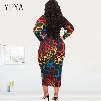 YEYA Plus Size XL-5XL Kjole Multicolor Leopard Print langærmet Rullekrave Pakke Hip Elegant Vintage Natklub Gade Bodycon